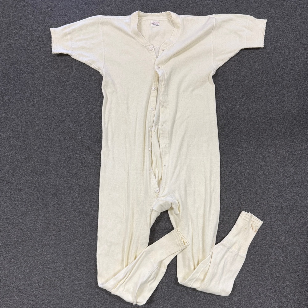 VTG 40s 50s Brent Beige Long John Thermal One Piece 42 Made USA Button Up